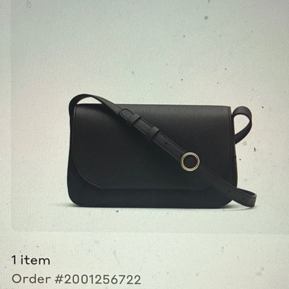 Cuyana Black Leather Shoulder or Crossbody Bag with Gold Ring Accent